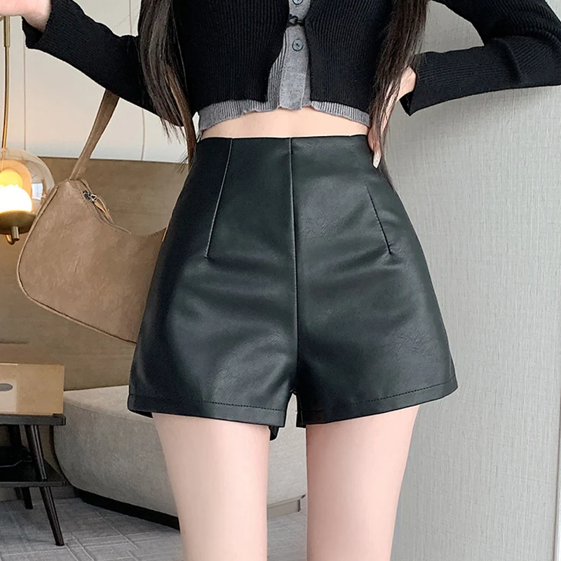 Black Sexy Thicken Pu Shorts Women Clothing 2023 High Waisted Winter Faux Leather Hot Short Pants For Boots