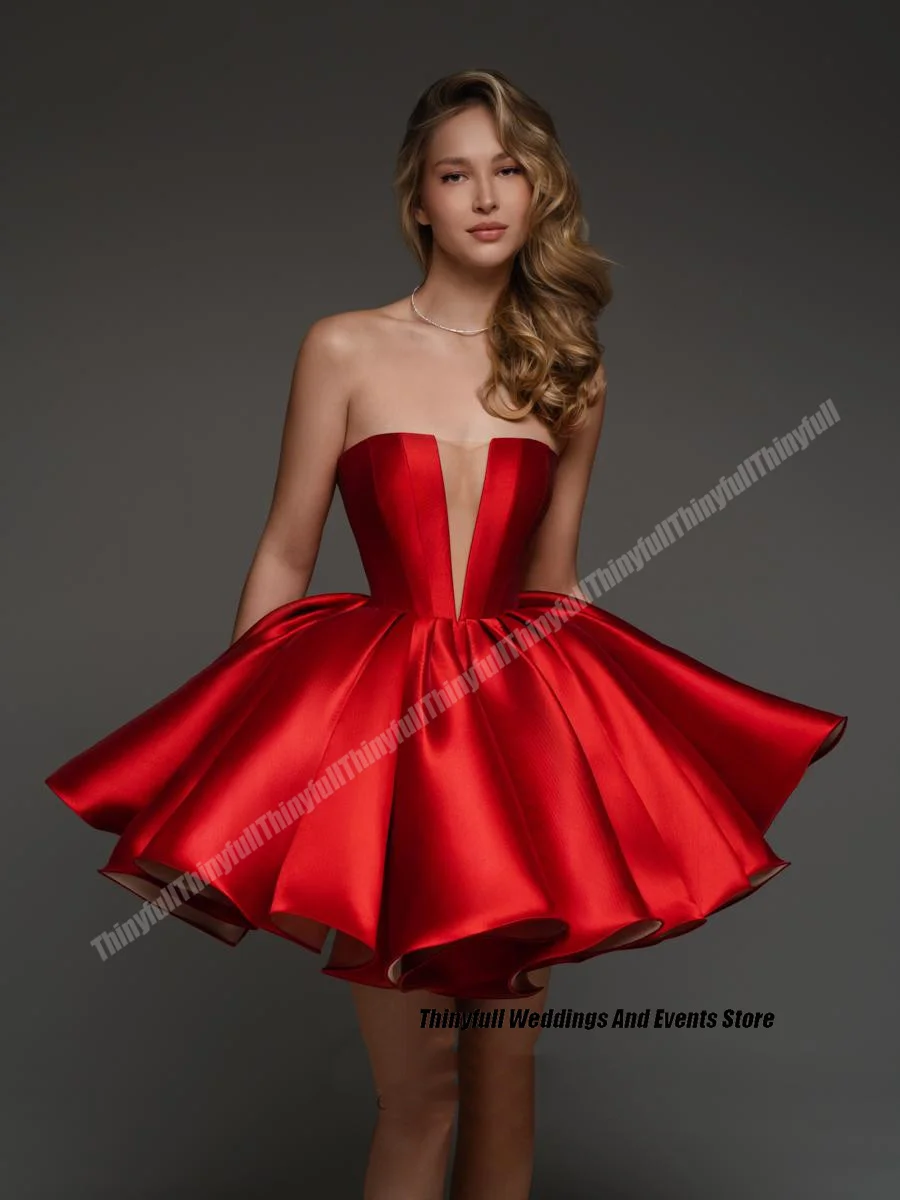 Thinyfull Short Birthday Party Prom Dresses A-line Satin Sleeveless Strapless Girl Homecoming Gowns 2024 Formal Dress Customized