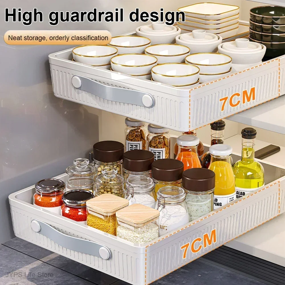 

Kitchen Storage Rack with Slide Rails Pull Out Cabinet Organizer Kitchen Drawer Storage Spice Jars Storage Tray Rack