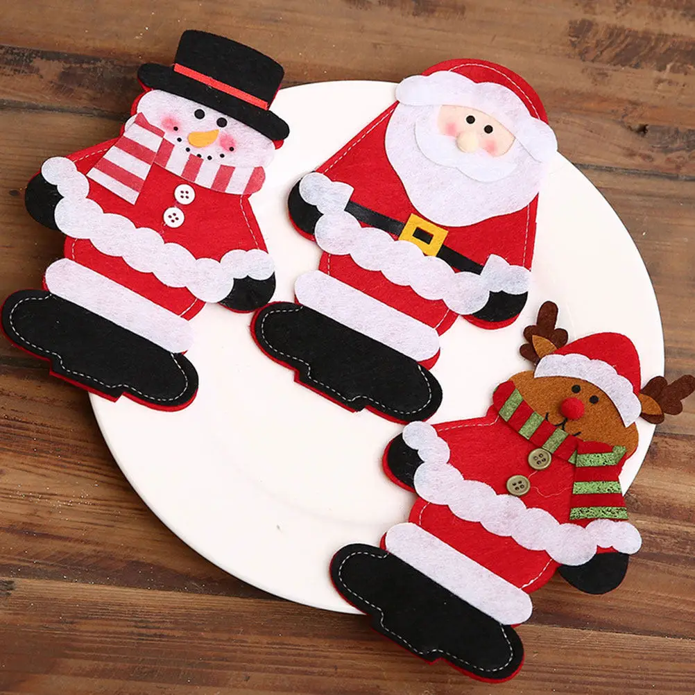 3Pcs Xmas Cutlery Bags Christmas Tableware Covers Snowman Elk Santa Fork Cutter Holiday Decor Xmas Cutlery Bag