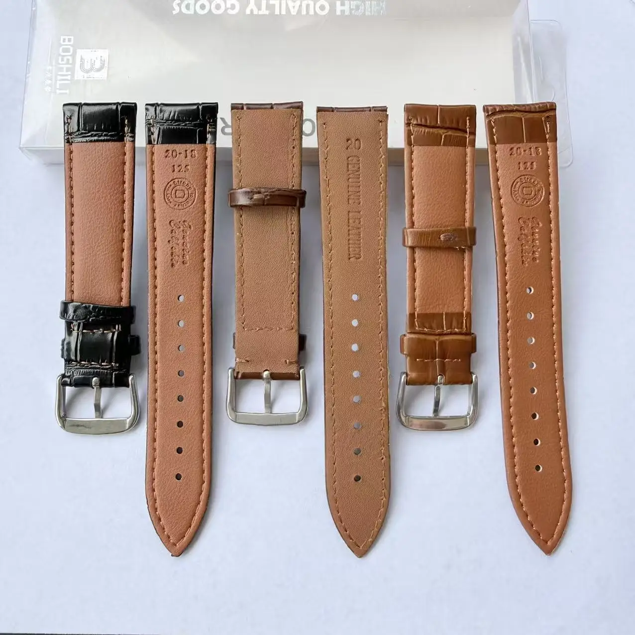Hochwertiges Armband aus echtem Leder, Uhrenarmband 10/12/13/14/15/16/18/19/20, Uhrenband mit Stahlstiftschließe und Box – Detail 5