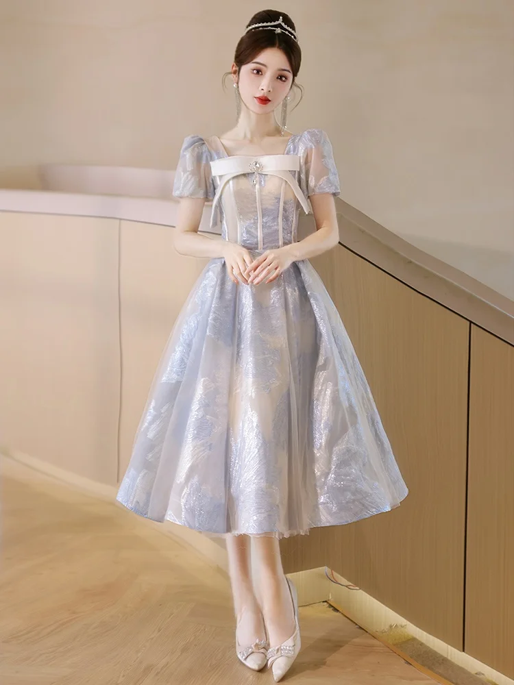 

Ele Mid-Length Princ Dr for Women Luxury Sensation Ball Gown Wedding Dr Korean Sle Bubble Sve Diamond Decor