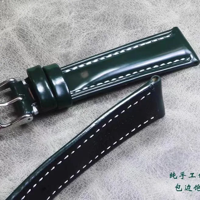 Green leather strap 18mm20mm21mm22mm green water ghost cordovan texture cyan bright cowhide leather strap