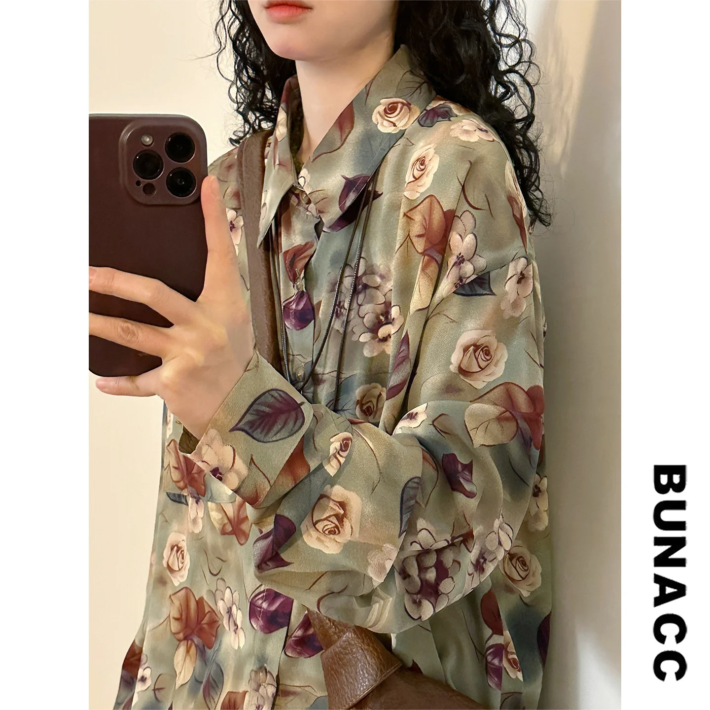 

Retro Sle Long Sve Floral Print Loose Collar irt Women's Spring Lazy Sle Printed Casual Loose Top
