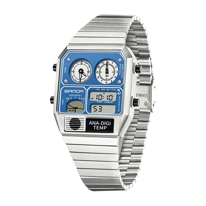 新型AL-165は、ファッショナブルなデュアルディスプレイ目覚まし時計電子時計であり、防水スポーツ電子時計です。