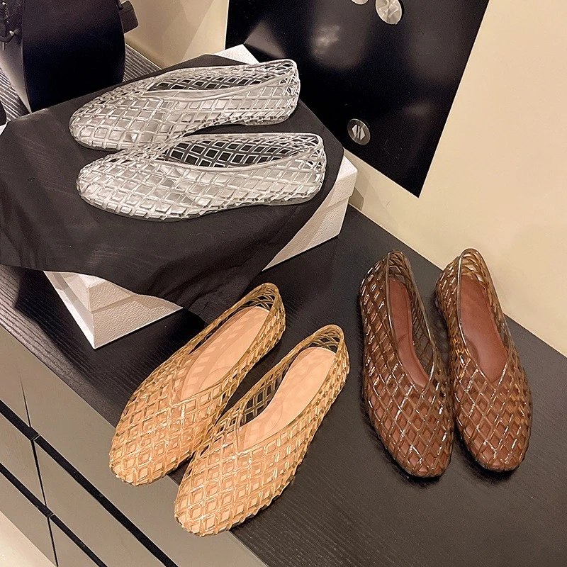 New crystal jelly shoes fashionable and versatile comfortable flat single shoes casual sandals net shoes women