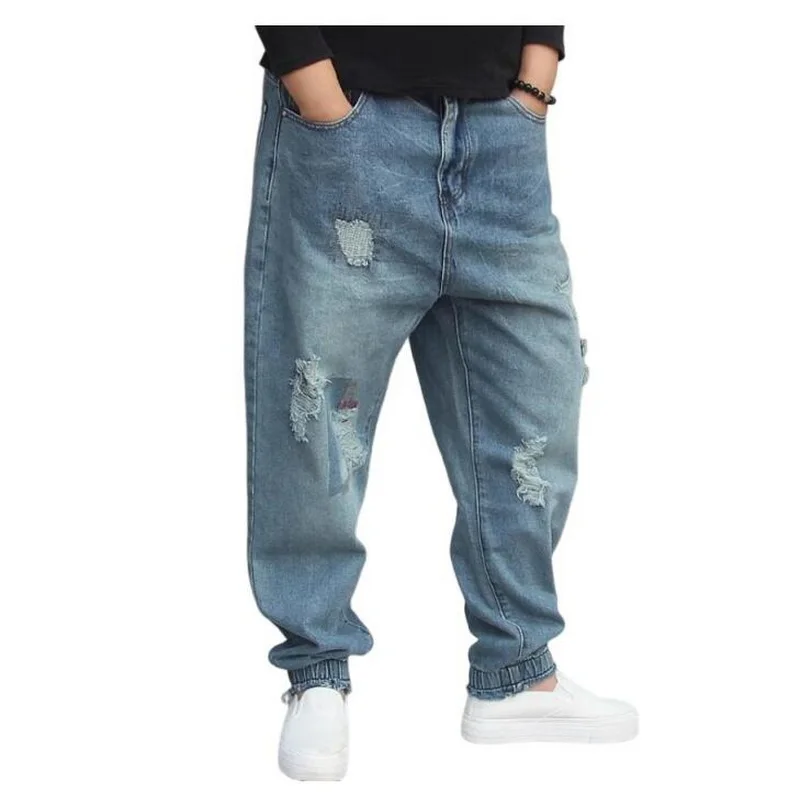 Men's Street Dance Baggy Jeans Loose Hip-hop Denim Taper Pants Street Small Footed Harem Ripped Jeans