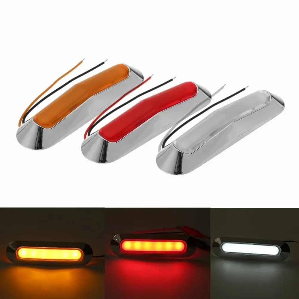 ATVOV 6PCS 6 LED 12V 24V Chrome Bezel Side Marker Light External Warning Lamp Indicator Trailer Truck Lorry Orange White Red