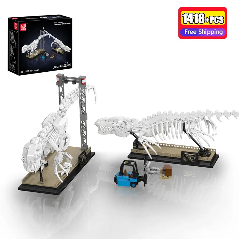 Molde rei 1418 pçs mosasaurus raptor kit modelo fóssil blocos de construção tijolos montagem brinquedo educativo para adolescentes presente aficionado
