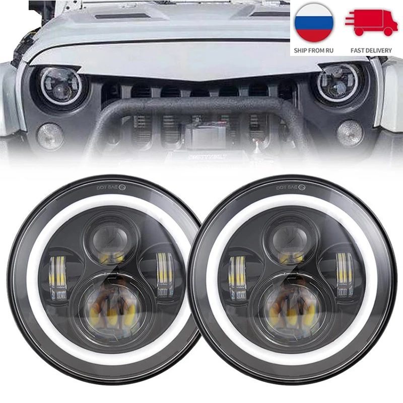 7Inch Angel Eyes Led Headlight Bulbs Running Lights Fog 30W 6000K 12V Accessories For Car Jeep Lada Niva 4X4 Uaz Hunter Hummer