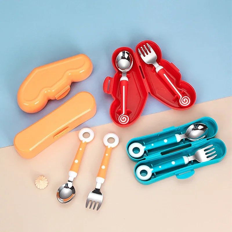 Children Utensil Cute Circle Cutlery Gadget Baby Tableware Set Food Feeding Spoon Fork Stainless Steel Infant Toddler Dinnerware