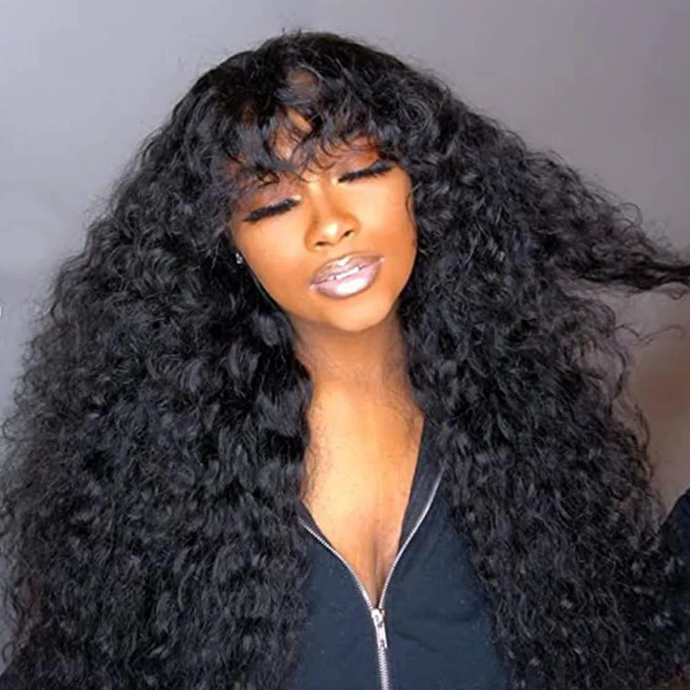 Water Wave Wig With Bangs Human Hair Wigs with Bang Wig 180 Density Brazilian Water Wave Wigs Machine Made Wig