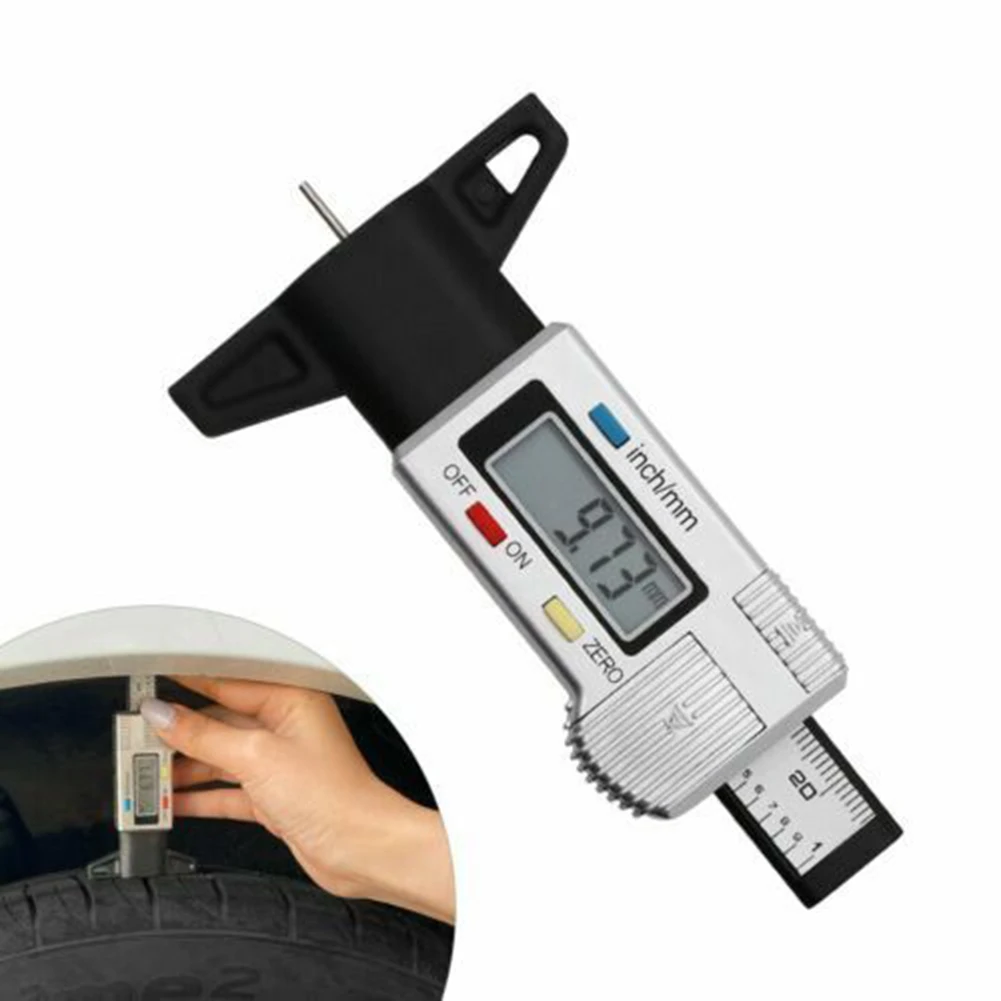 

Digital Tread Depth Gauge Silver Tyre Depth Gauge Tread Motorbike Car Truck Digital Tester Tire Wear Detection Measuring Tool