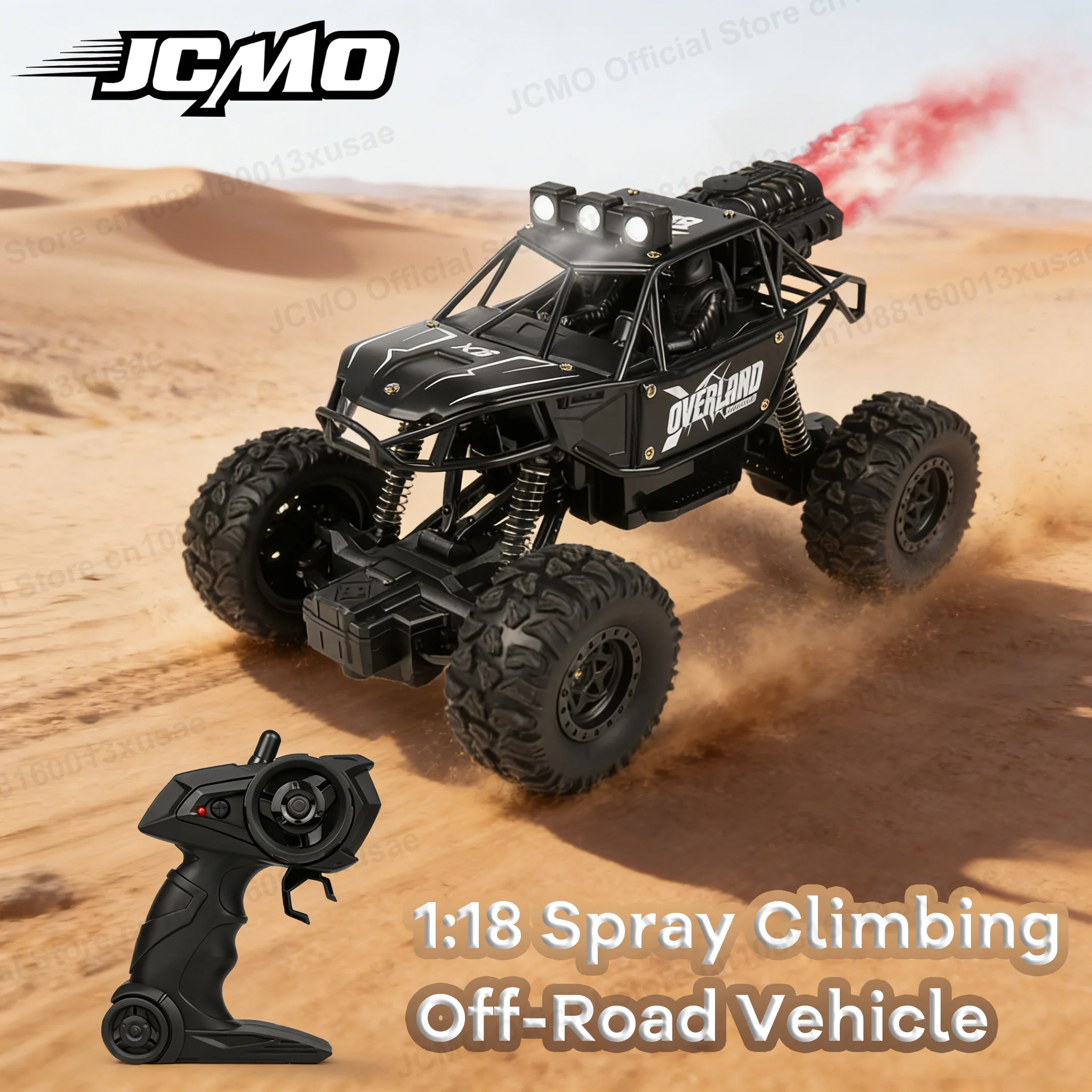 JCMO 1:16 Scale RC Off Road Truck 4WD 2.4GHz Remote Control Car Spray Mist Effect LED Headlight All Terrain Climbing Vehicle Toy