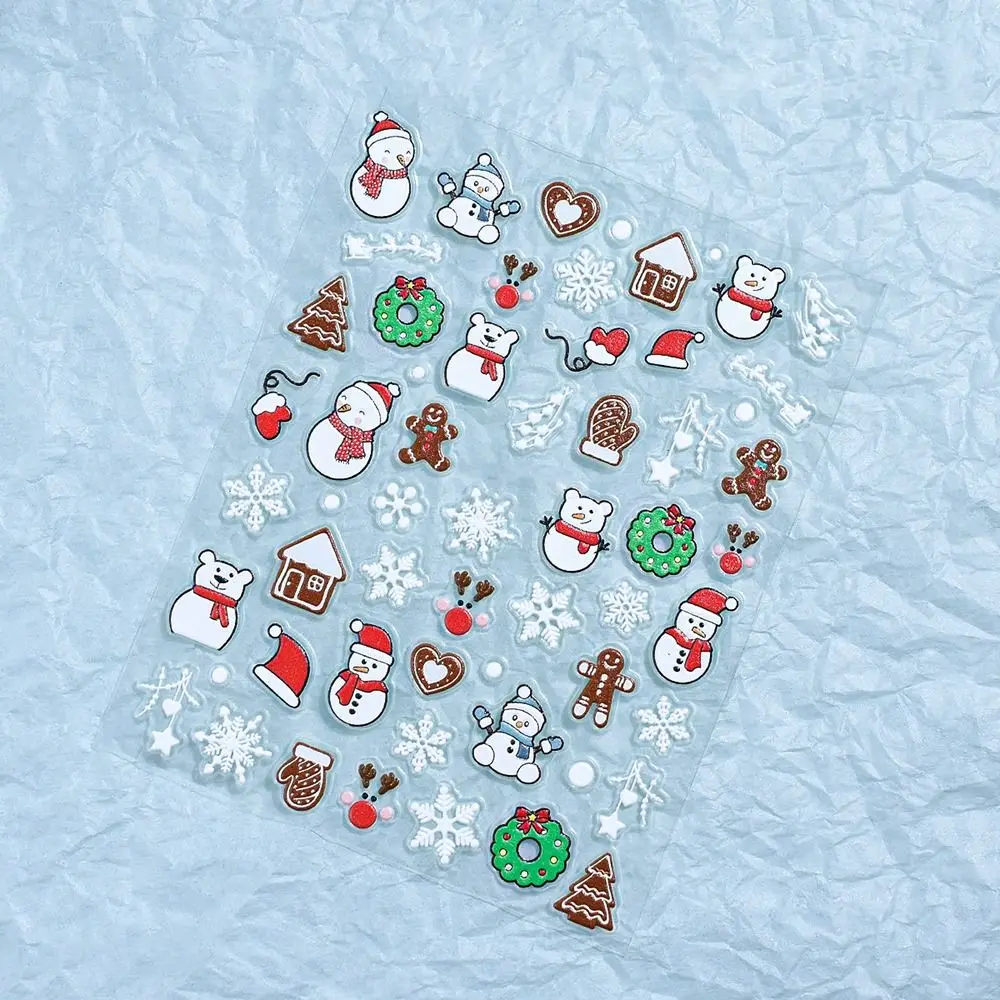 3D Cute Christmas Nail Art Stickers Mini Santa Claus Manicure Decals Snowman Embossed Reliefs Nails Polish Sticker Women