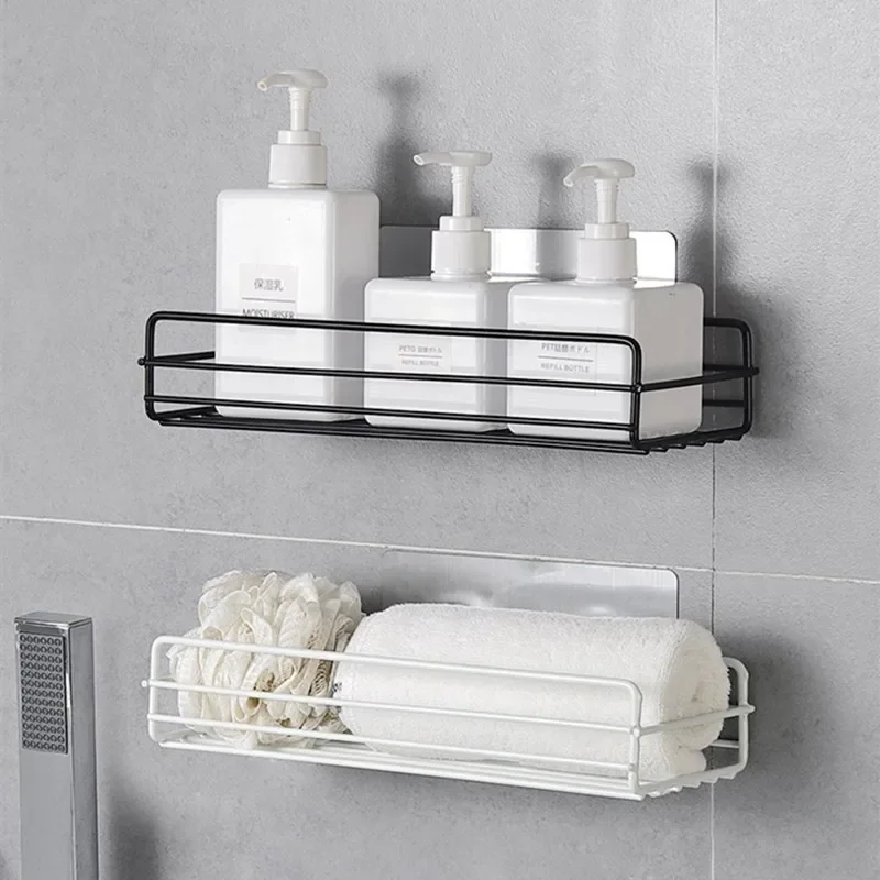 Bathroom Storage Rack Kitchen Organizer Shelf Black Shelves Corner Frame Iron Shower Punch Free Mounted Caddy Rack