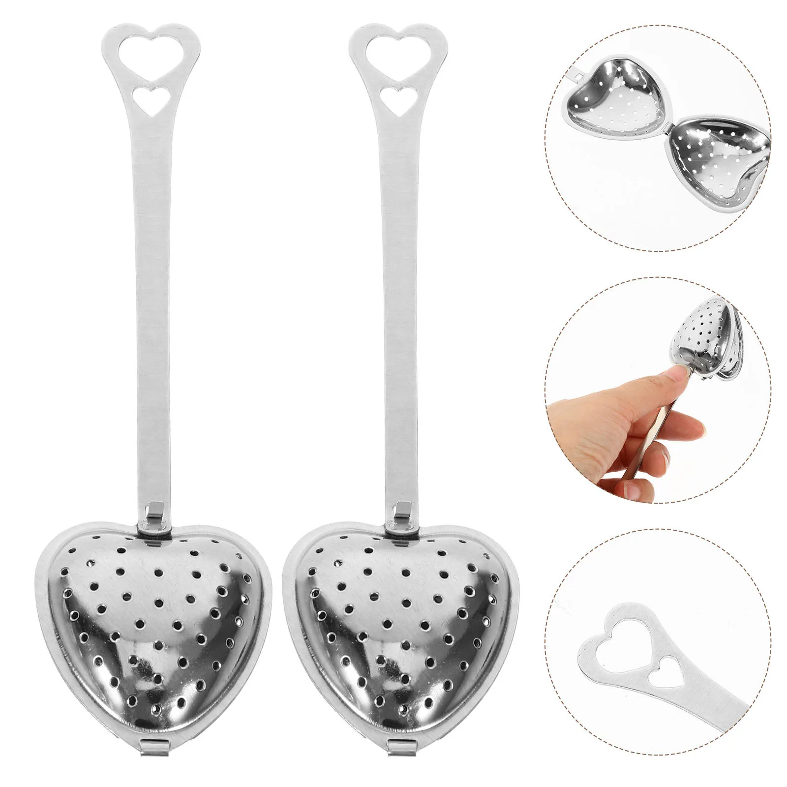 

12pcs Stainless Steel Heart Shape Infuser Long Handle Fine Mesh Strainer For Loose Leaf Brewing Tea Filter Household Tea