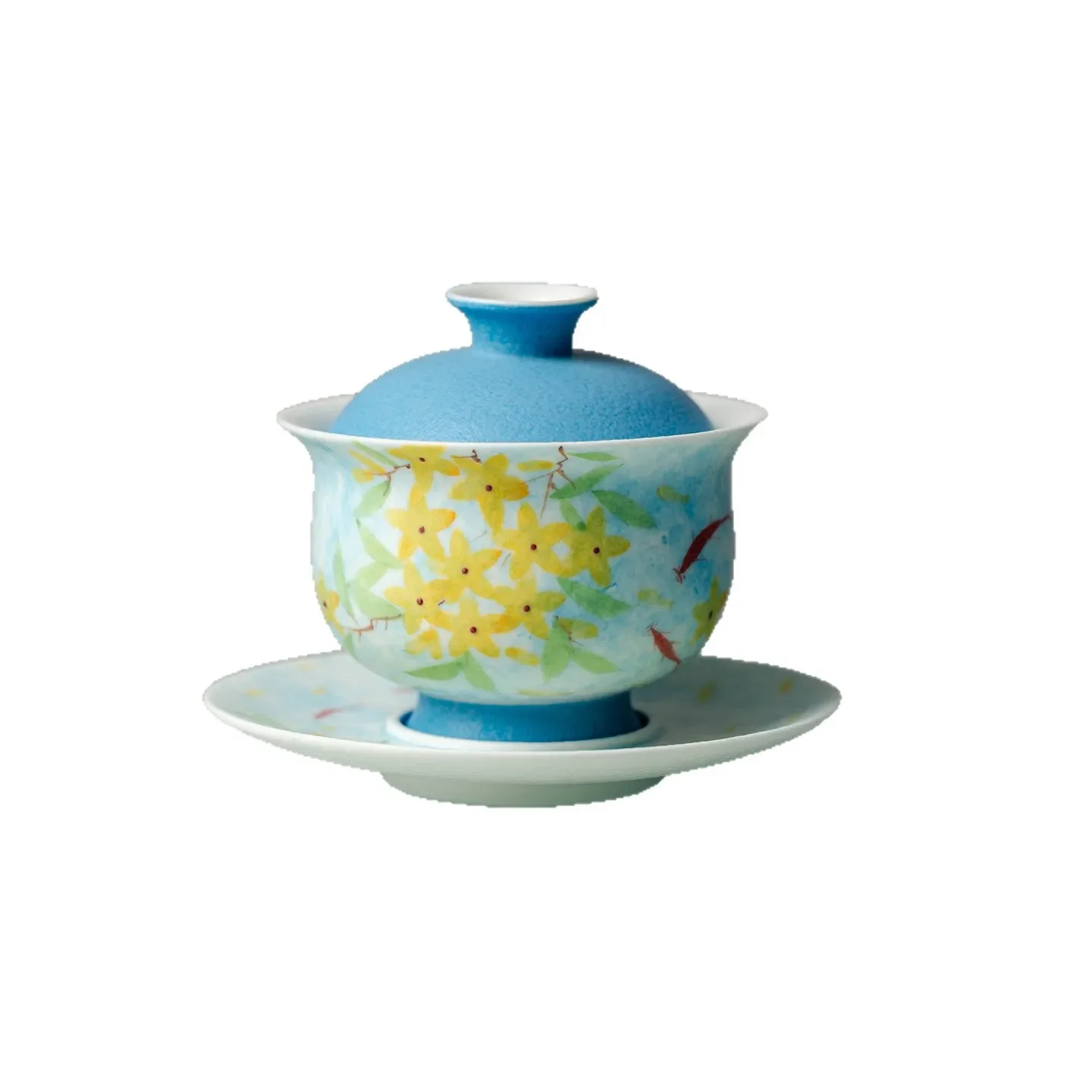 Hand-painted Sweet-scented Osmanthus Koi Ceramic Multicolor Luxury Gift Three-cup Tea Gaiwan Bowl High-looking Kung Fu Tea Set