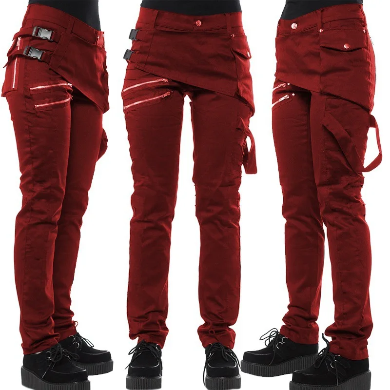 2024 Steampunk Rivet Lace-up Pencil Pants Skinny Trousers Women Retro Pu Pants Leather Pants Streetwear Autumn Casual Trousers