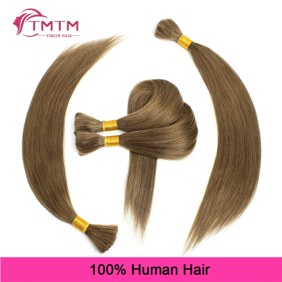 Brazilian Straight Bulk Human Hair Extensions For Braiding 100G Crochet Hair Extensions Light Brown Human Hair Bulk 16-28 Inch