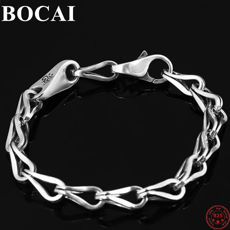 BOCAI Trendy S925 Sterling Silver Charms Bracelets for Women Men New Fashion Retro Melon Seed Bamboo-Chain Free Shipping