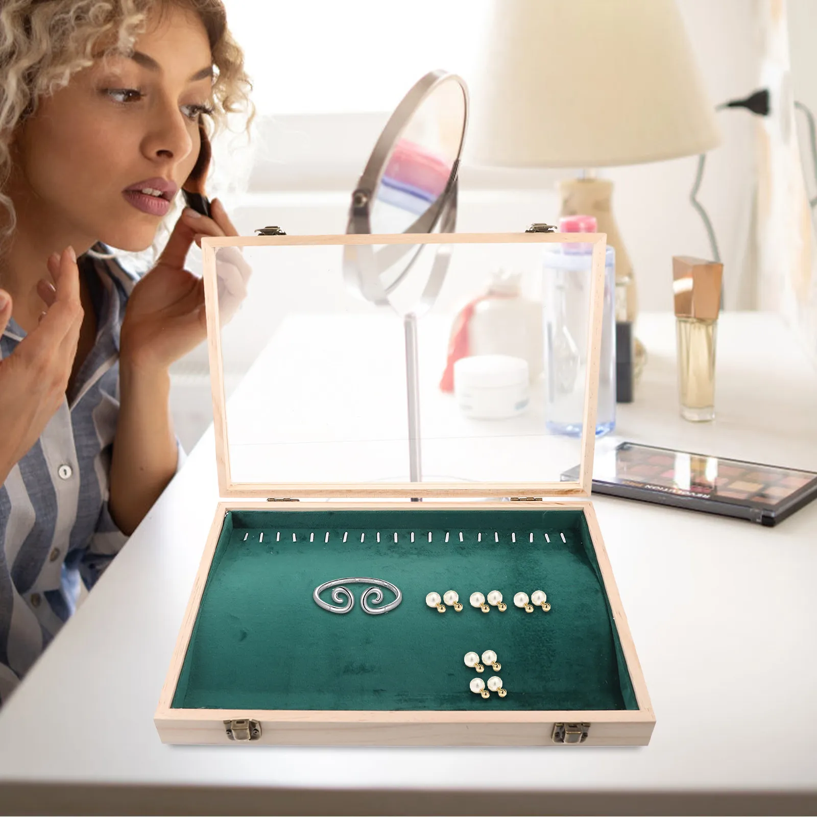 

Большая шкатулка-органайзер для украшений с прозрачной крышкой, портативный футляр для хранения ожерелий, браслетов, колец, серег, дорожный футляр для женщин, настольный органайзер