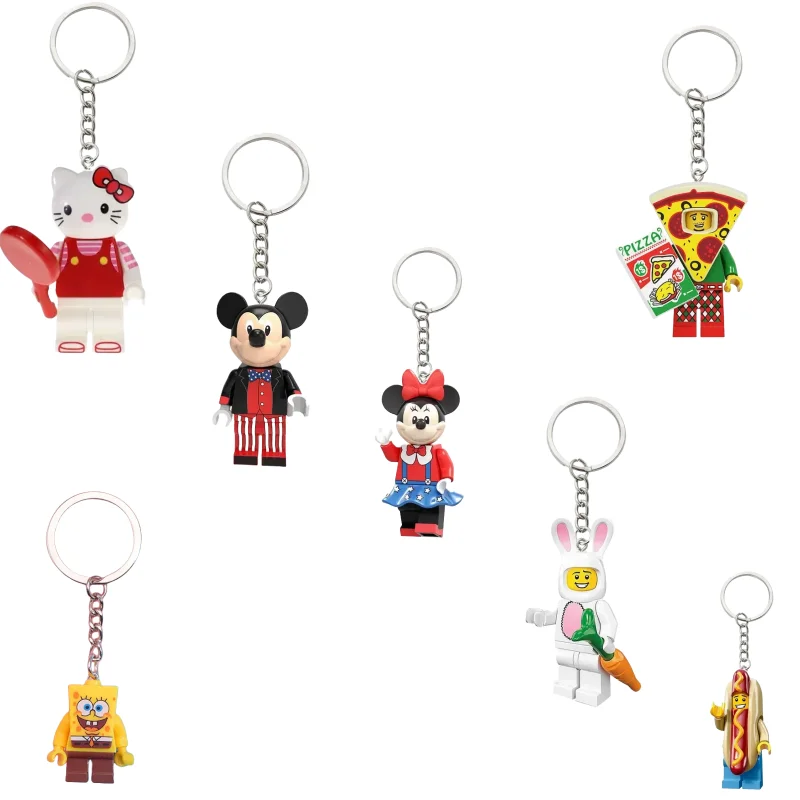 Disney Mickey Animation Doll Keychain Cute Building Blocks Buzz Lightyear School Bag Pendant Unicorn Toy Story Gift Wholesale