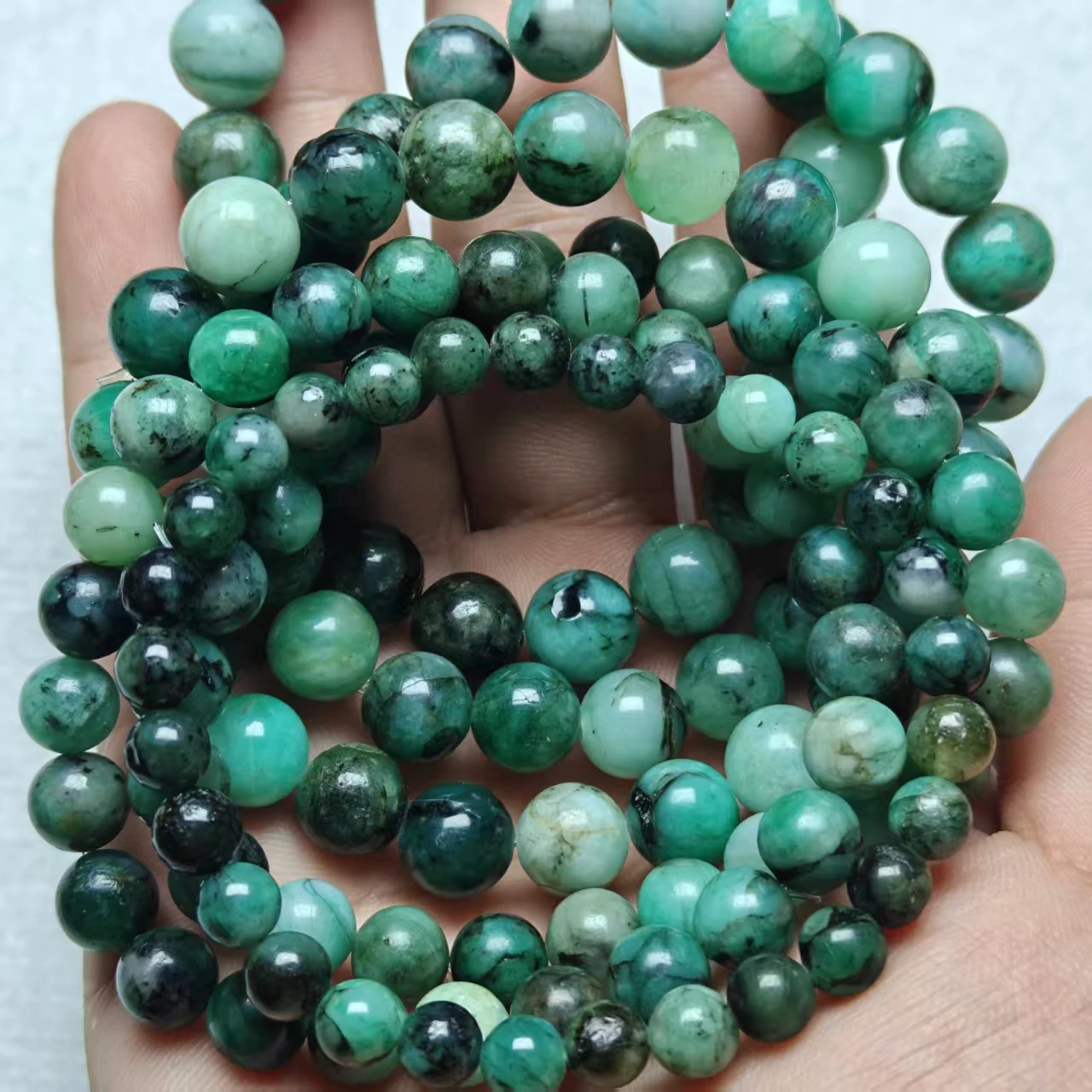 Natürliche AAA Afrikanische Smaragd-Perlen, glatt, rund, lose, für Schmuckherstellung, Design-Armband, elastisches Seil, handgefertigter Schmuck – Detail 5
