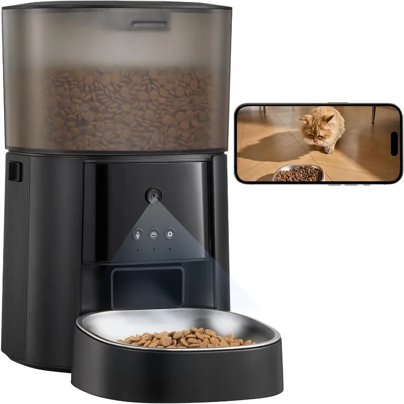 

Automatic Cat Feeder with Camera & Voice Interaction, WiFi/App Control, 4L Dry Food Dispenser for Cats & Dogs