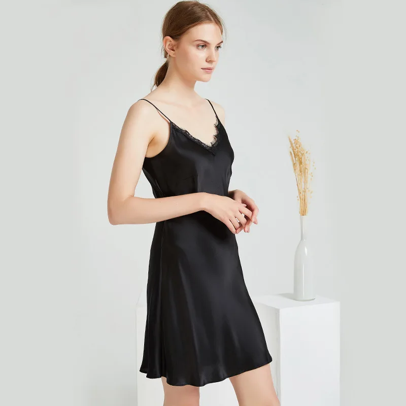 100% Mulberry Silk Nightgown Women Sexy Lace Backless Camisole Sleep Dress Summer Luxury Breathable Pajamas Homewear