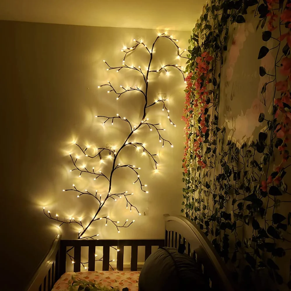 144 LED Wall Tree Enchanted Willow Vine Light Bendable Lighted Vine Tree Branch for Christmas Home Party Wall Bookshelf Mantel