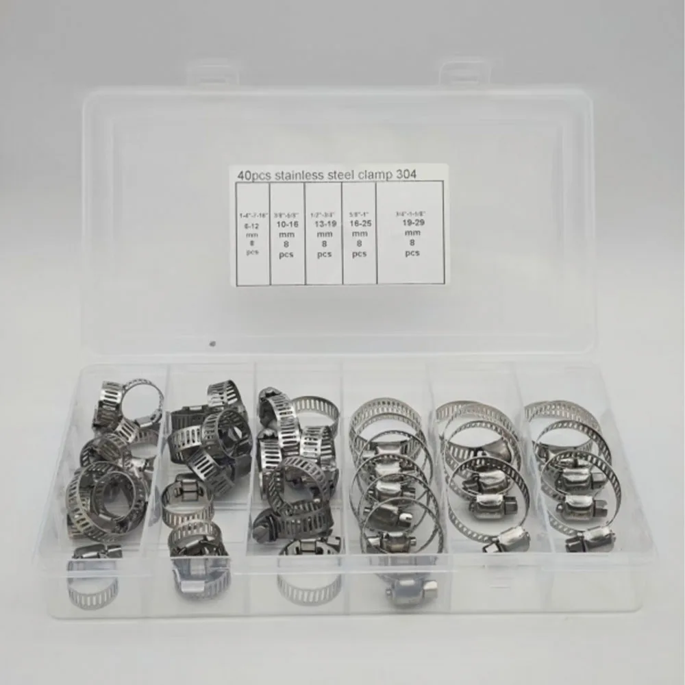 40-teiliges Schlauchklemmen-Set – 1/4''–1-1/8'' Schneckengetriebe-Schlauchklemmen aus Edelstahl 304 für Rohre, Ladeluftkühler, Sanitärleitungen und Kraftstoffleitungen – Detail 1