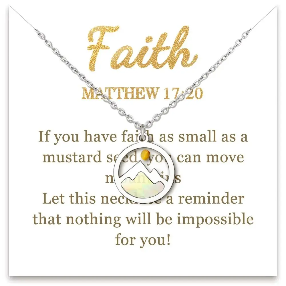 هدية مسيحية قلادة بذور الخردل فضية اللون من الفولاذ المقاوم للصدأ قلادة على شكل بذور الإيمان مستطيلة الشكل #3