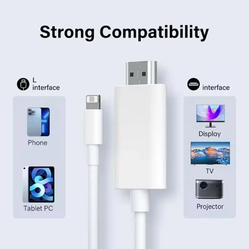 HDTV Cable For iPhone 14 13 12 HD Video Projector Monitor 1080P Digital AV Adapter Sync Screen Connector HDMI-Compatible Cable