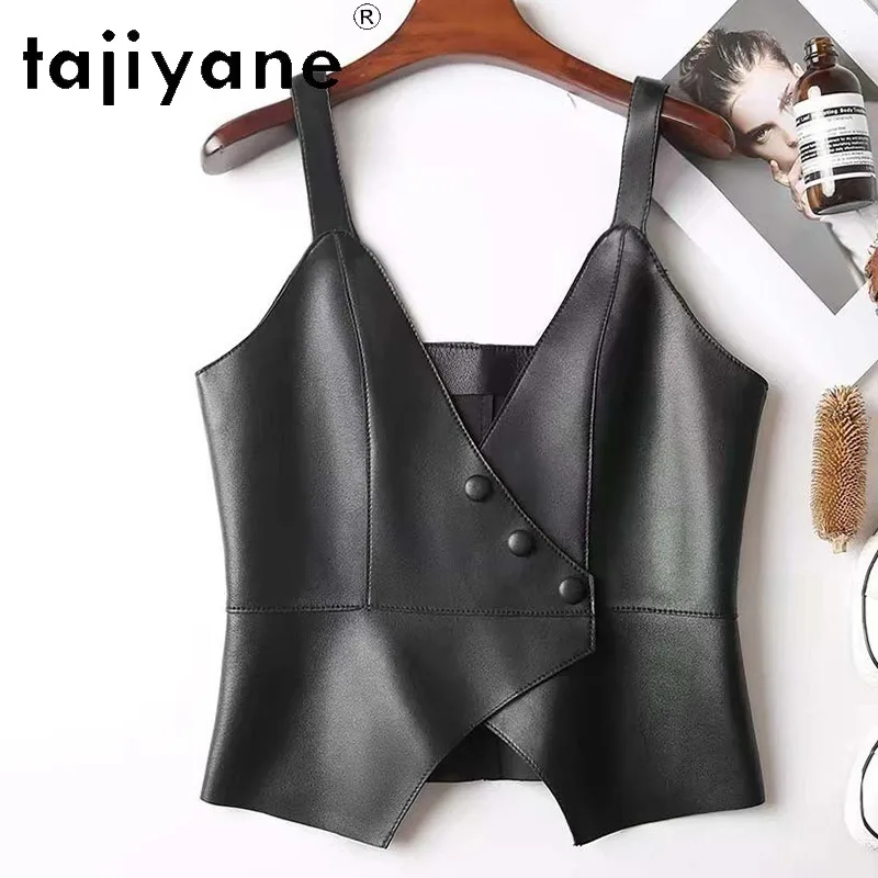 TAJIYANE Genuine Leather Women's Tanks Spring Summer Tops Sheepskin Vest Slim Fit Waistcoat Elelgant Tanks Top Women Clothes 나시