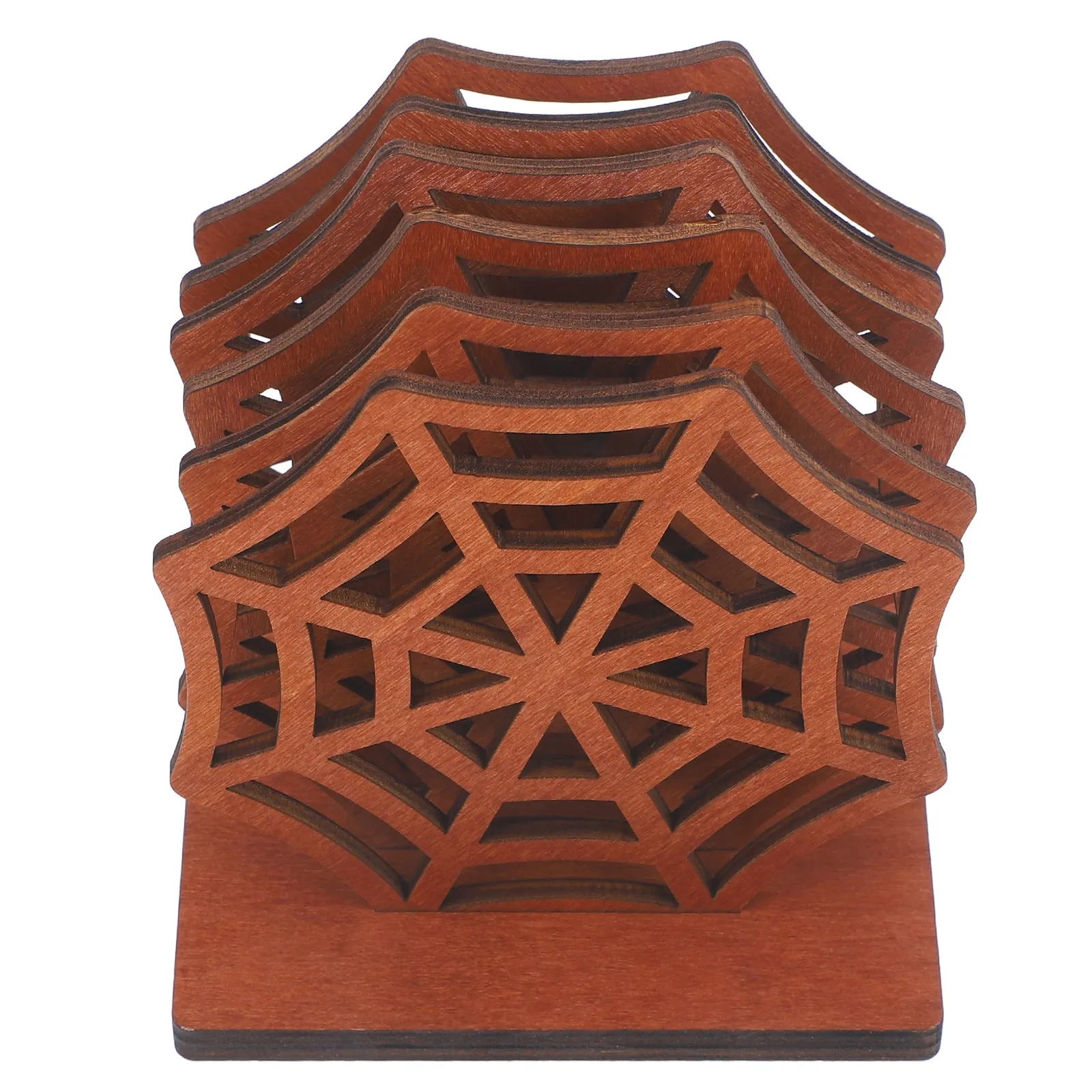 1Set Spider Web Themed Wooden Coasters Halloween Decorative Insulated Drink Mats for Living Room Coffee Shop Hotel Table Surface