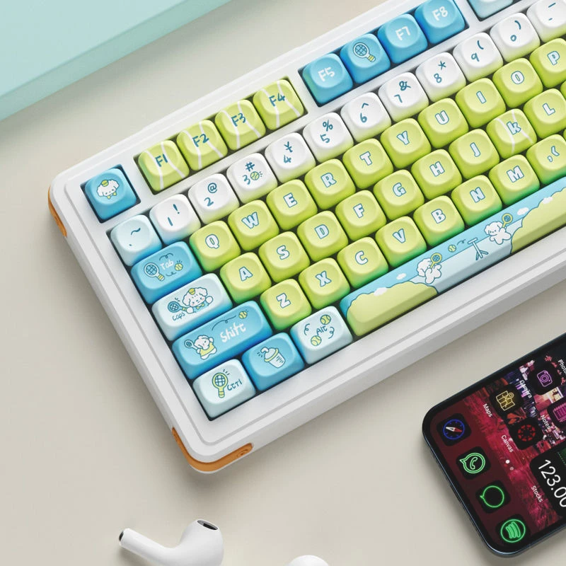 129 Keys Cartoon Cute Keycap Dog Tennis Match MOA PBT Sublimation Mechanical Keyboard Cross Switch Universal Full Set Of Keycaps