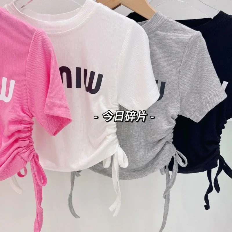 Zomerjurk Meisjes T-Shirt Met Korte Mouwen, Letter Top 2023 Nieuwe Koreaanse Stijl Buitenlandse Stijl Mode Baby Pullover Kort T-Shirt