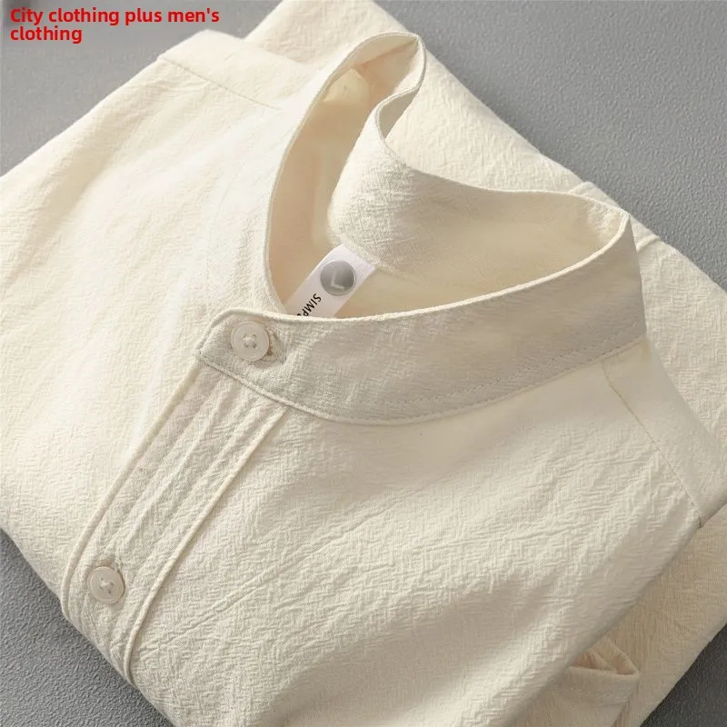 

Мужская хлопково-льняная рубашка с коротким рукавом и воротником хенли, с эффектом текстурированной ткани; Женская футболка с круглым вырезом и рукавом до локтя