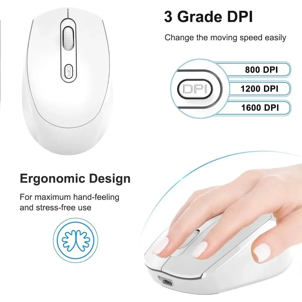 Ergonomic Wireless Mouse, Bluetooth-compatible with 2.4GHz Dual Mode Computer Mouse, with USB receiver, For Laptop PC Notebook