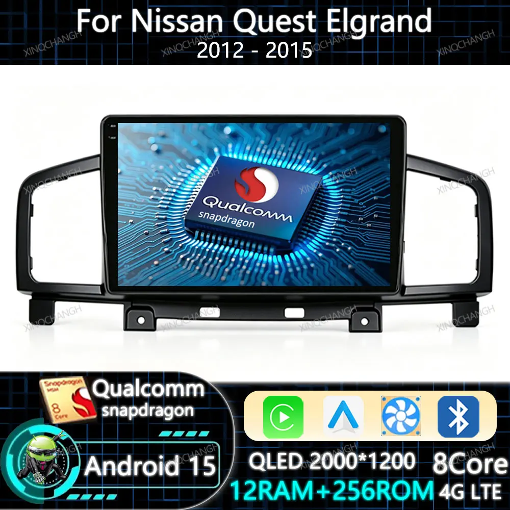 Android 16 Car Radio For Nissan Quest Elgrand 2012 - 2015 Multimedia Video Player 2DIN Carplay Auto Head Unit Qualcomm 4G WIFI