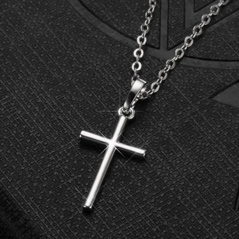 Fashion Christian Jesus Cross Necklaces Silver Color Long Chain Simple Pendants For Women Men Jewelry Gifts Dropshipping