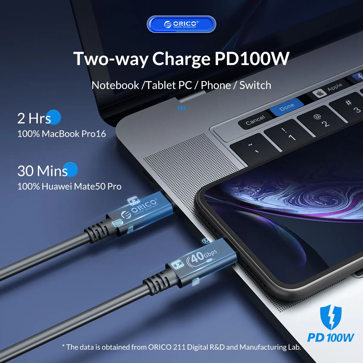 Kabel ORICO USB4 Certyfikat USB-IF Kabel USB C HD 8K @ 60Hz PD100W Szybkie ładowanie 40 Gb/s Transfer danych dla Thunderbolt 3 Macbook