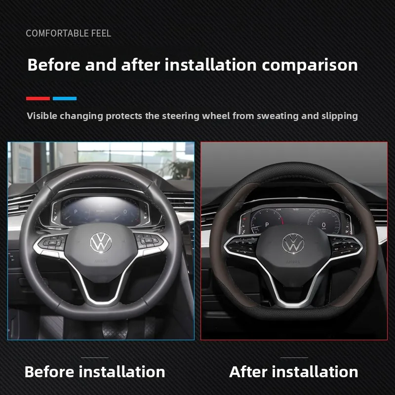 Leather Car Steering Wheel Cover for Volkswagen Tiguan TRoc TCross Tayron Polo Id4 Caddy Atlas Teramont Jetta Golf 2025 2026