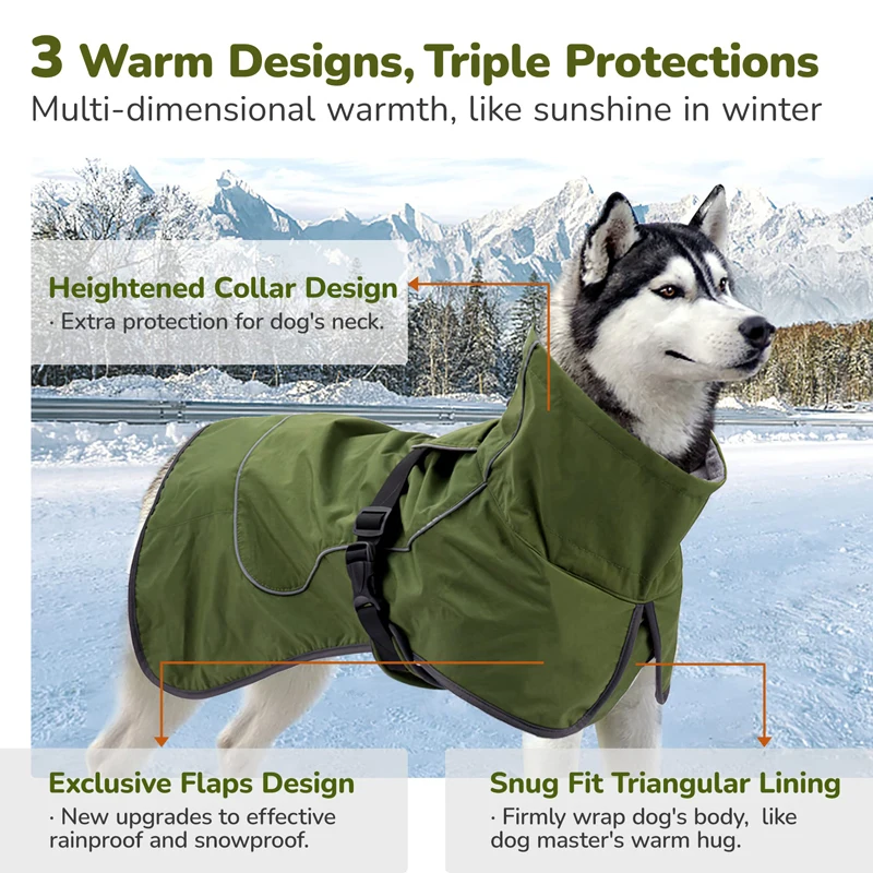 Benepaw Winter Double-Layer Dog Jacket Waterproof Windproof Reflective Strip Pet Coat Clothing For Medium Large Dogs Warming