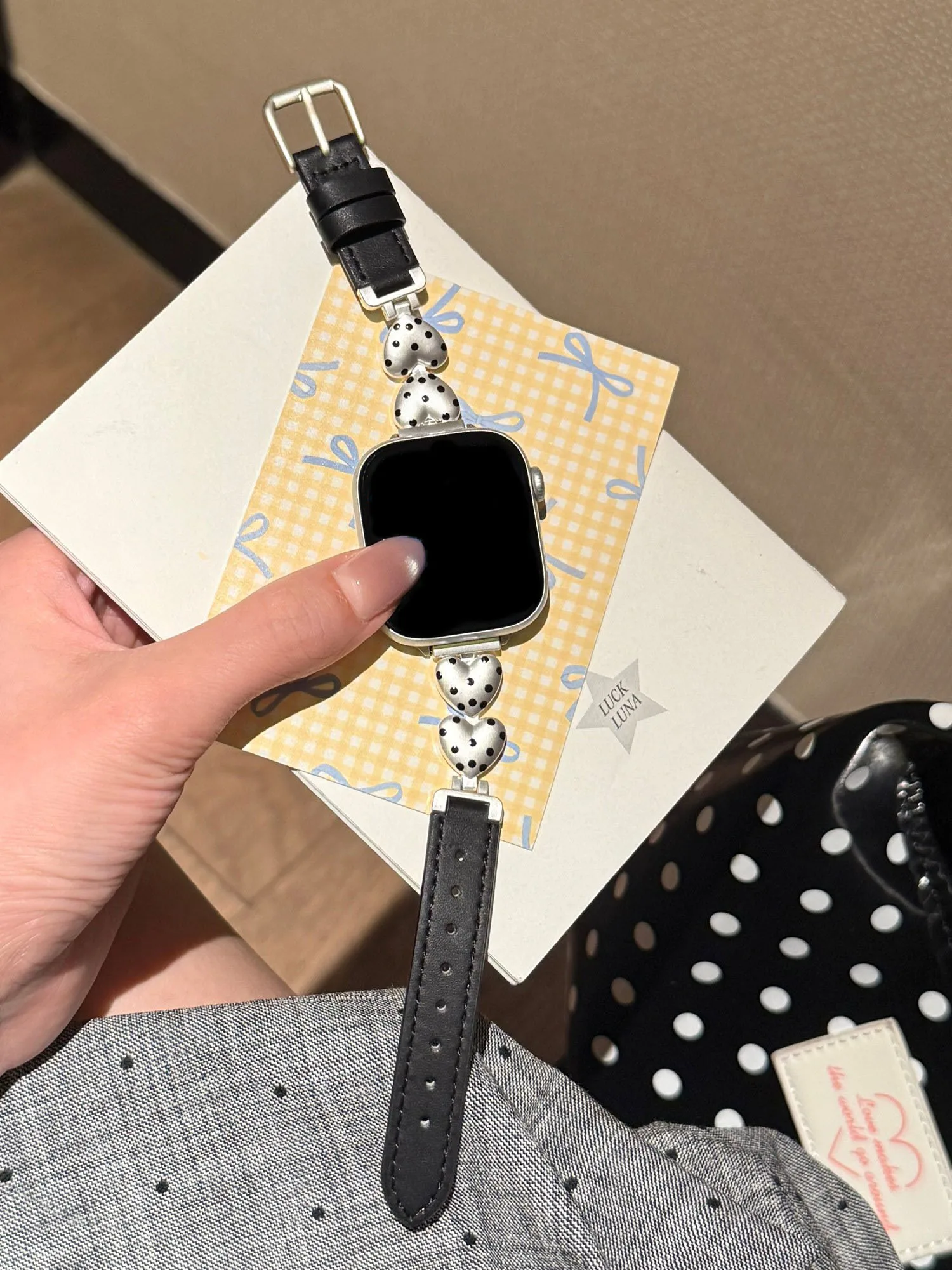 Fashion Heart shaped polka dot leather strap Correa For Apple Watch band women Series Ultra 11/10/9/8/7/6 40mm 41mm 42mm