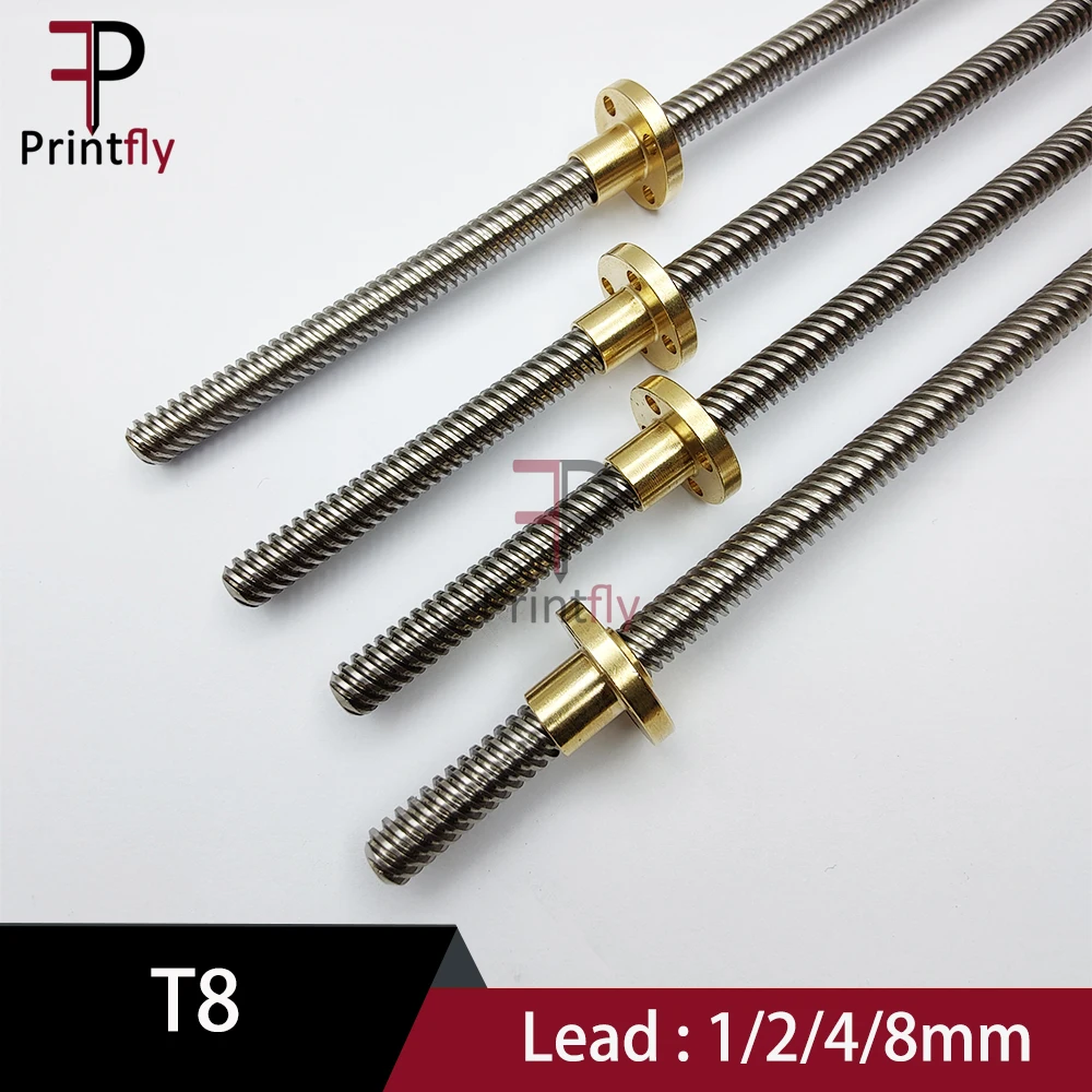 Varilla Trapezoidal de THSL-300-8D para impresora 3D, rosca de tornillo de plomo T8, 8mm Lead1mm Length100mm200mm300mm400mm500mm600mm con tuerca de latón