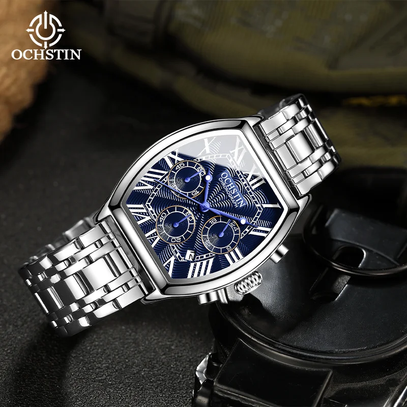 OCHSTIN ساعة مربعة الشكل للرجال كوارتز ساعة يد بسوار من الفولاذ المقاوم للصدأ ساعة يد كلاسيكية فاخرة مقاومة للماء للرجال