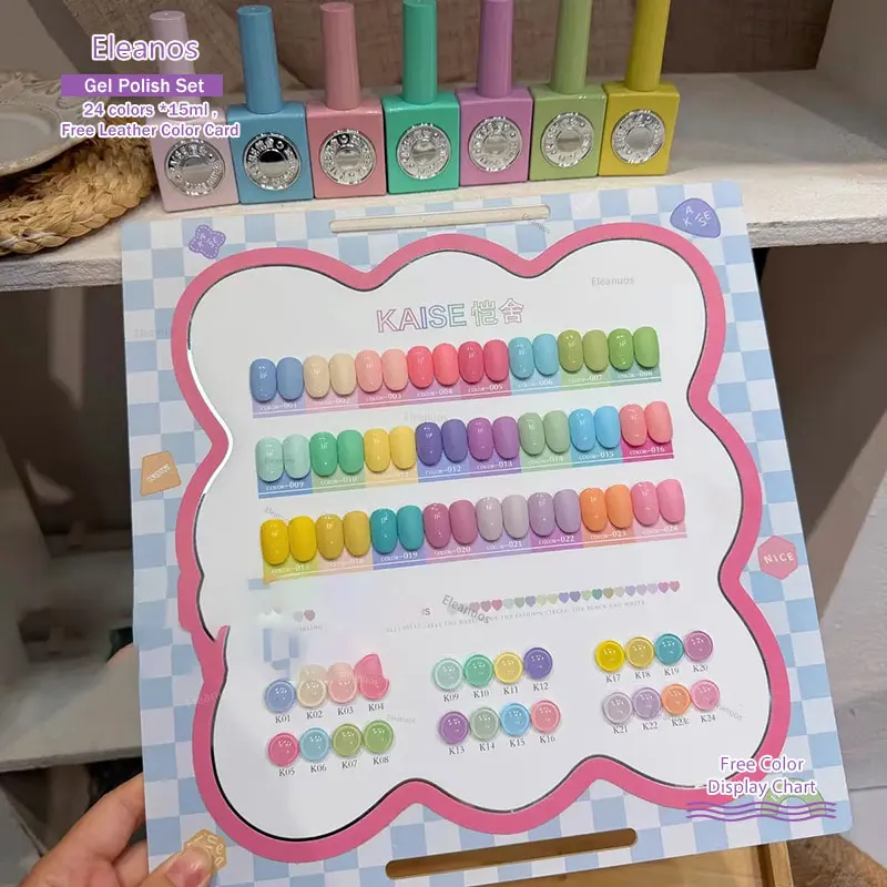 Eleanos24 Cores 15ml Conjunto de Esmaltes em Gel Efeito Sorvete Verão Pastel UV LED Soak Off Gel Kit de Arte para Unhas de Alta Pigmentação para Salão