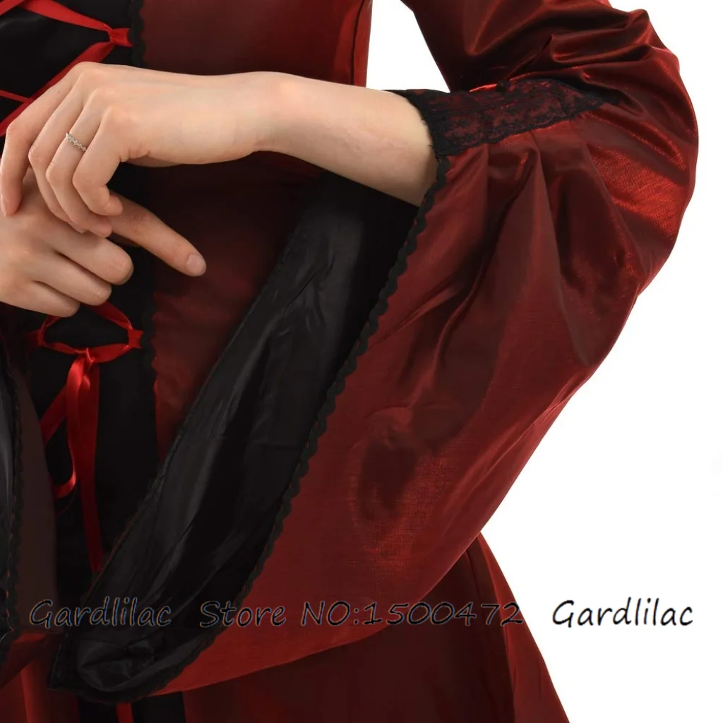 فستان نسائي طويل على الطراز القوطي الساحرة برباط علوي فستان بقلنسوة عتيق زي الهالوين التنكري بقلنسوة #5